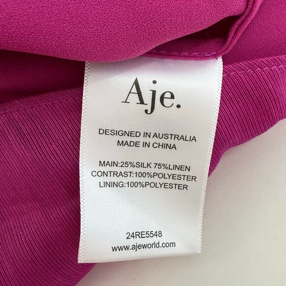 AJE Quintessa Flower Midi Dress in Deep Magenta Linen Silk Blend US 12 NWT - Picture 14 of 15